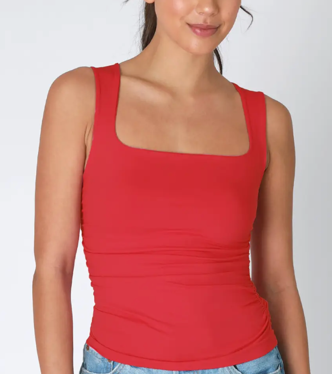 Square Shirred Top Red