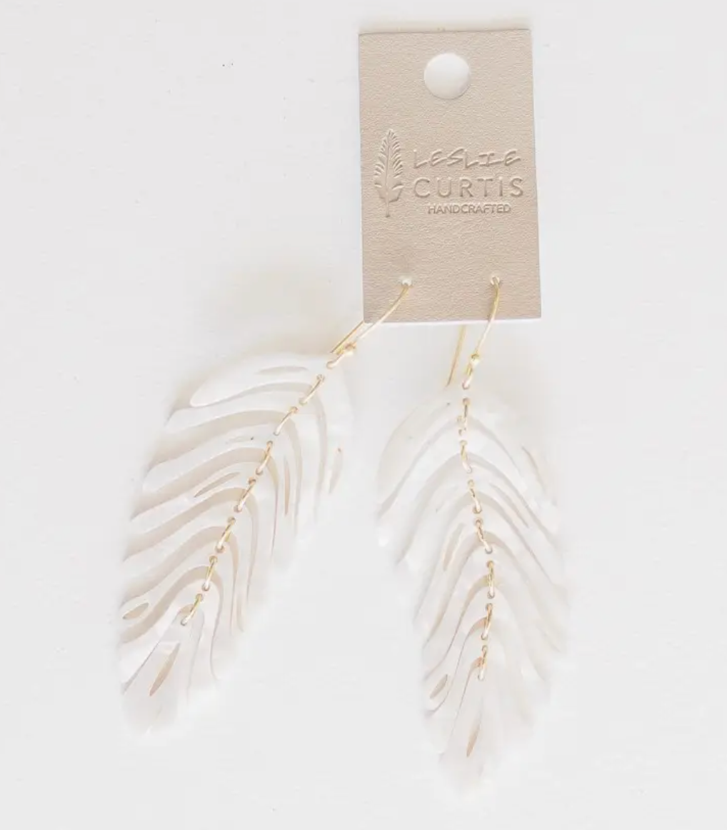 Vivian White Shell Feather Earrings