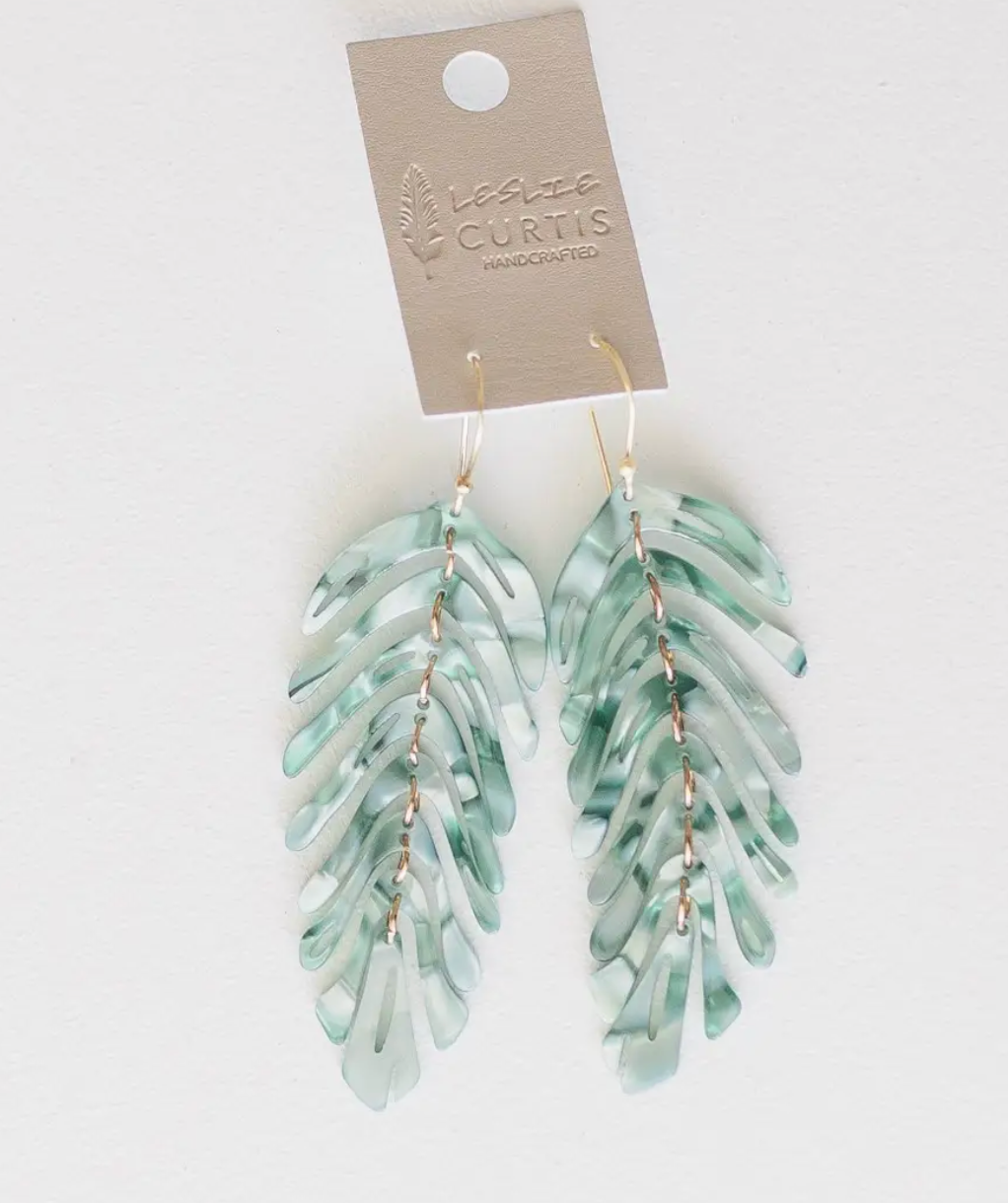 Vivian Green Shell Feather Earrings