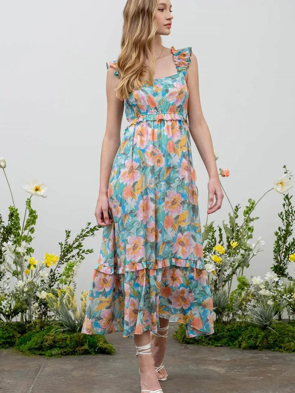 Wildflower Watercolors Midi Dress