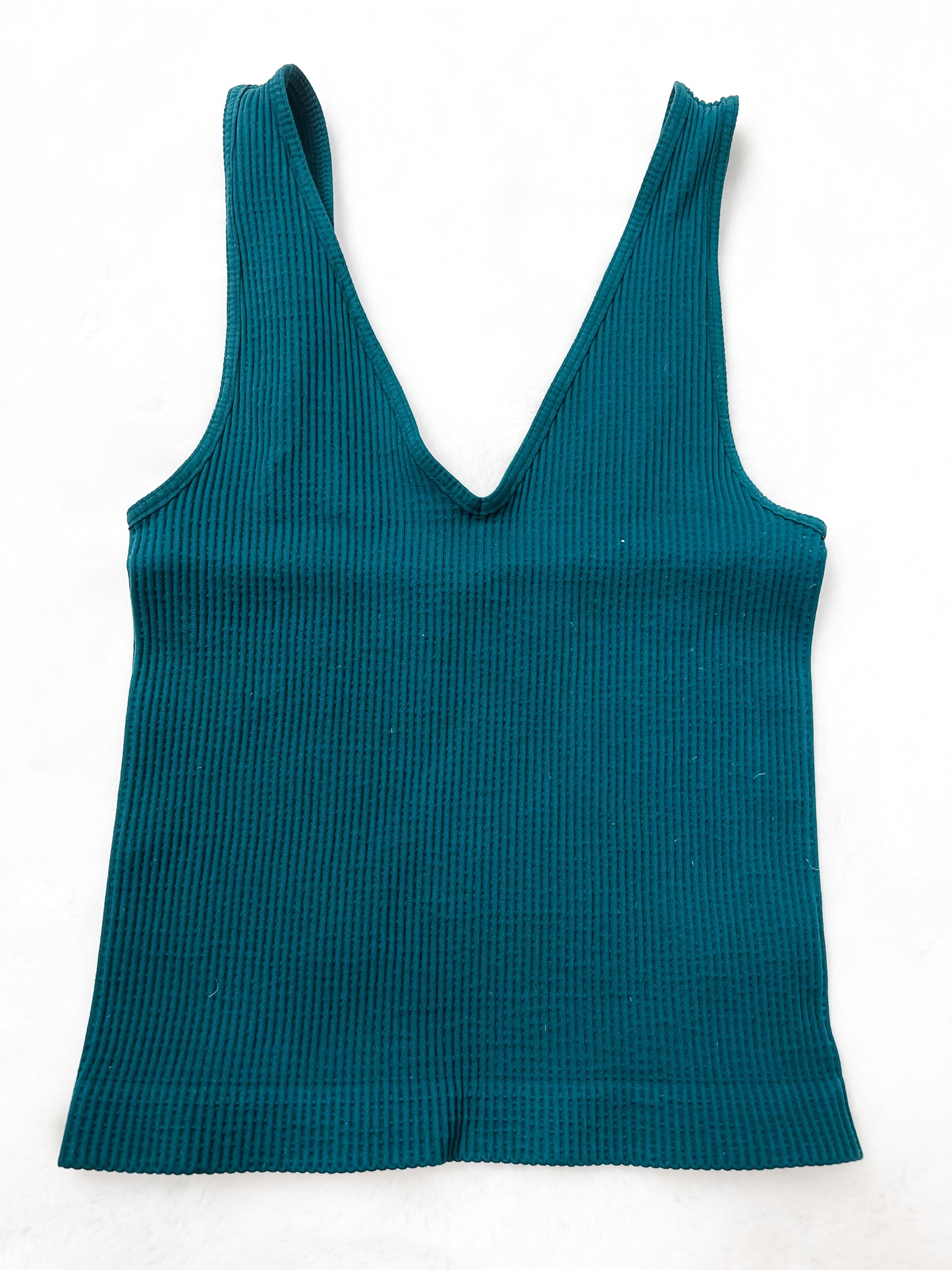 V Neck Ribbed Crop Deep Teal