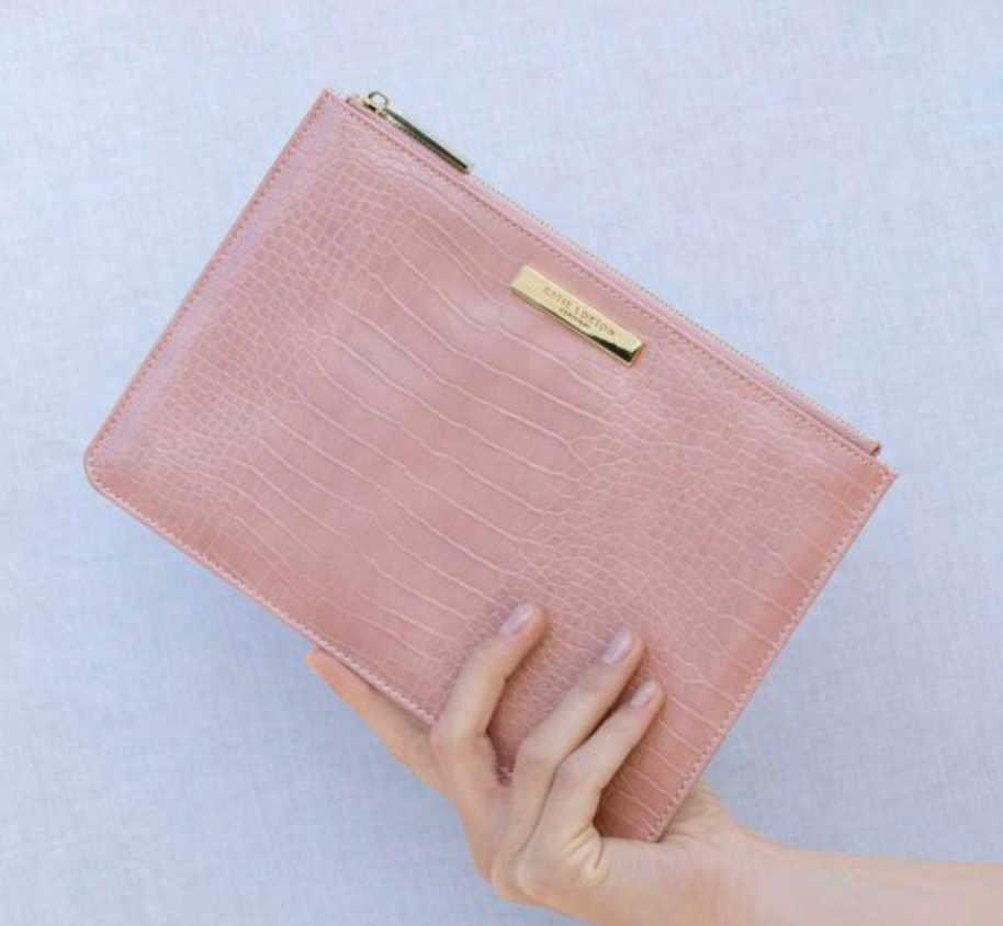 Perfect Pouch Faux Croc Pink