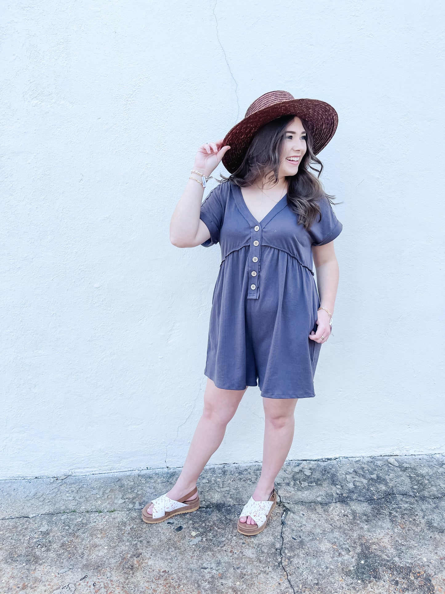 Chatty in Charcoal Romper