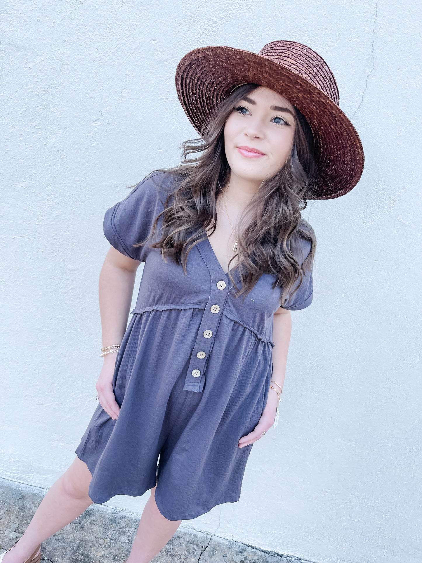 Chatty in Charcoal Romper
